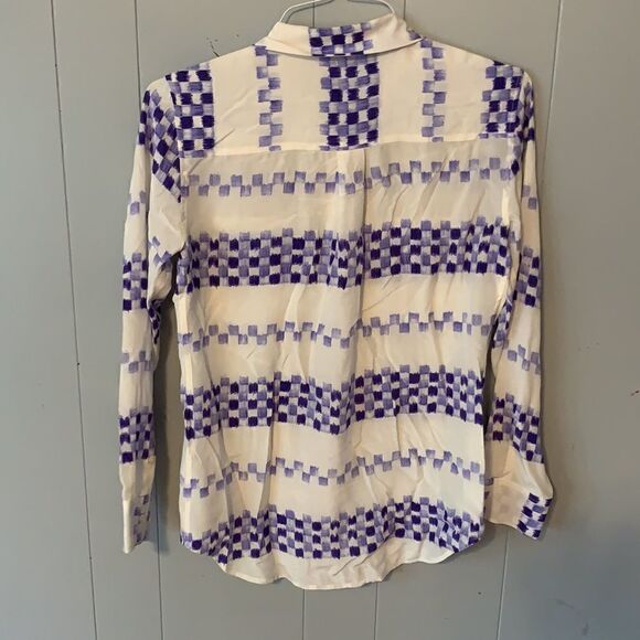 Equipment Signature Blouse Cream & Blue Printed Size Small - Picture 2 of 2